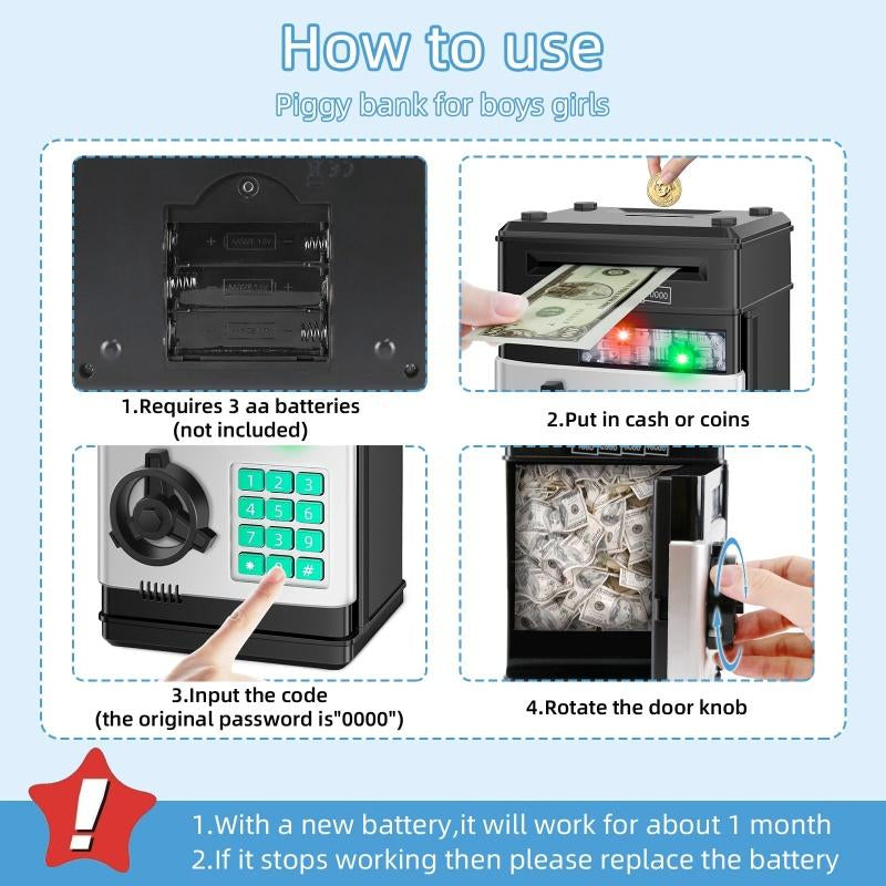 Electronic Piggy Bank - Mini ATM Piggy Bank, ATM Machine Gift, Electronic Code Piggy Bank, Money Safe Box Cash Coin Can Password Code Lock, Best Christmas Gifts, Holiday Gifts